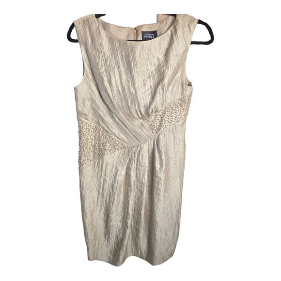 Adrianna Papell Women's Satin Sheath Gold‎ Metallic Party Cocktail Dress Size 6 - Picture 1 of 7
